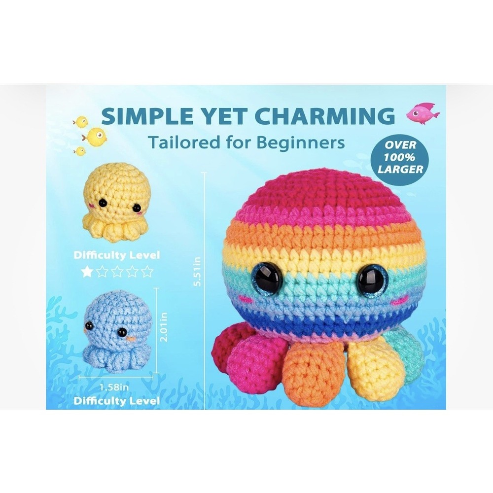 Crochetta Crochet Kit for Beginners, Small, Octopus Family Brand New crafting